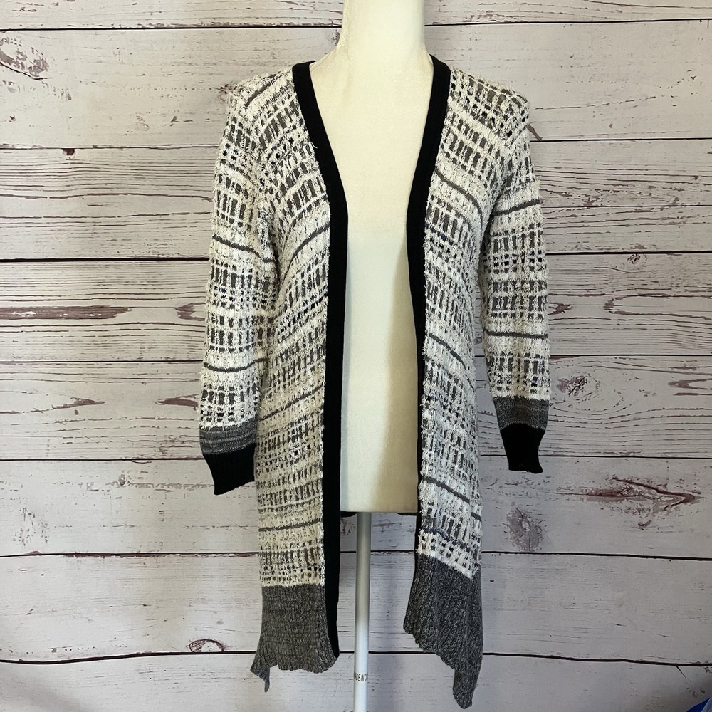 Nic Zoe Cardigan‎ Womens Size Medium Open Front 3/4 Sleeve Linen Blend Multi